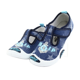 American Club Baskets enfant insert cuir TEN12 bleu marine bleu gris 3