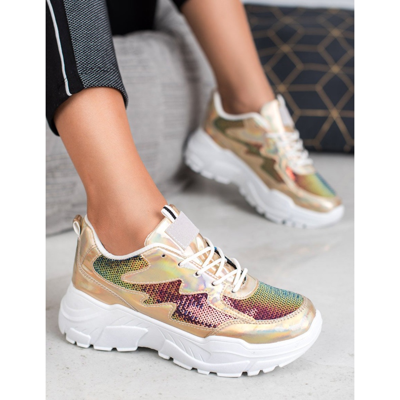 SHELOVET Baskets dorées à paillettes d'or 1 SHELOVET Baskets dorées à paillettes d'or 1