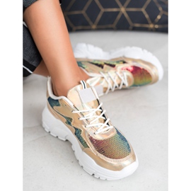 SHELOVET Baskets dorées à paillettes 2