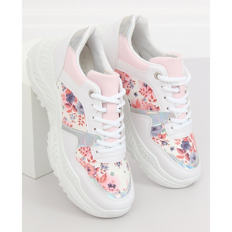Chaussures de sport fleur blanche 3002 BLANC / FLEUR Rouge 1