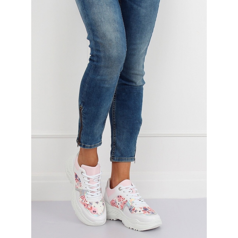 Chaussures de sport fleur blanche 3002 BLANC / FLEUR Rouge 2