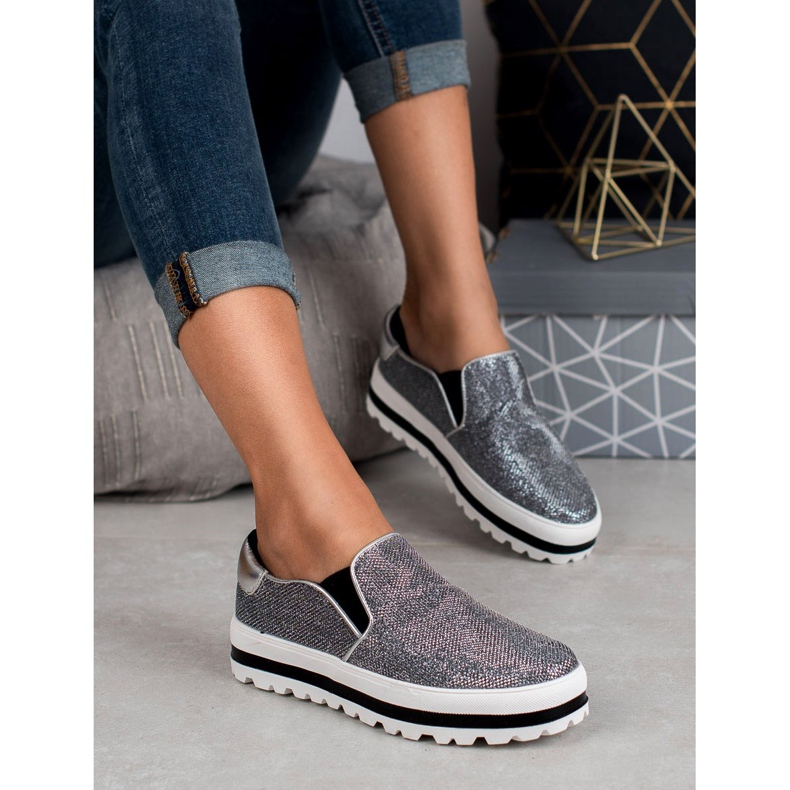 SHELOVET Slipons légers sur la plate-forme noir gris 1