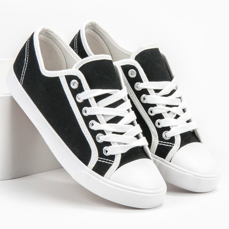 SHELOVET Baskets basses pour femmes blanc noir 2