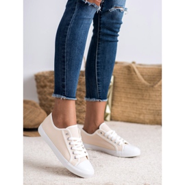 SHELOVET Baskets basses pour femmes blanche brun 1