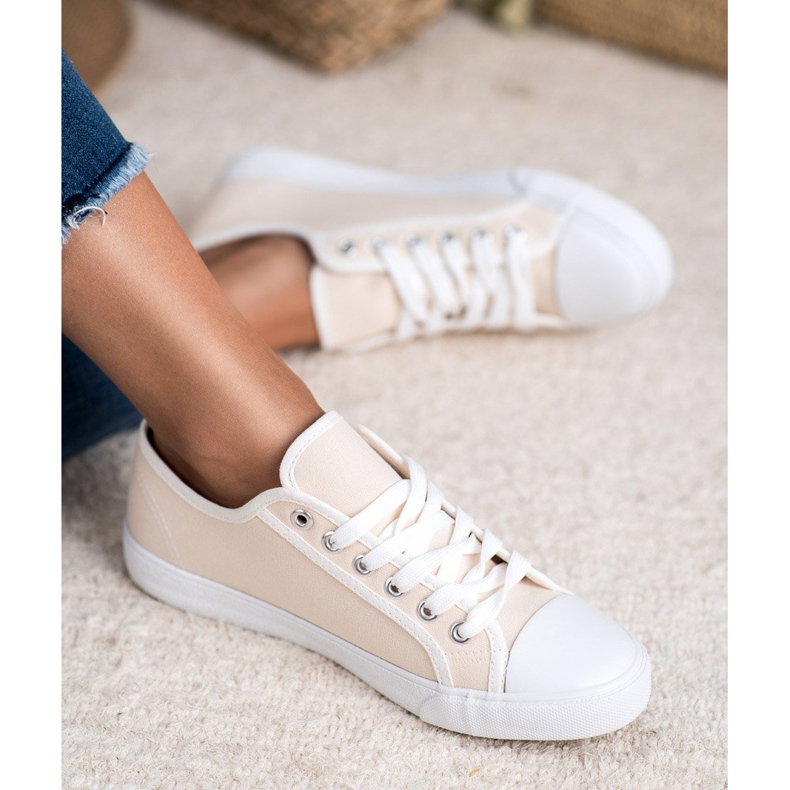 SHELOVET Baskets basses pour femmes blanc brun 2