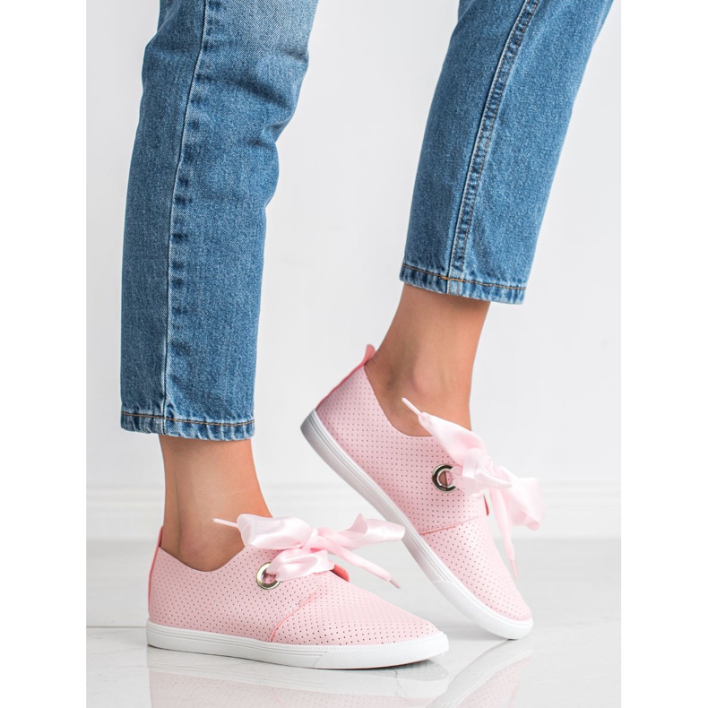 SHELOVET Chaussures attachées avec un ruban rose 1