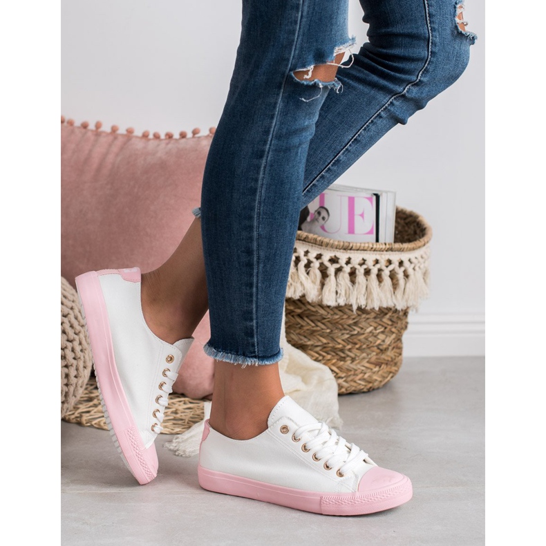SHELOVET Baskets bicolores blanc rose 2