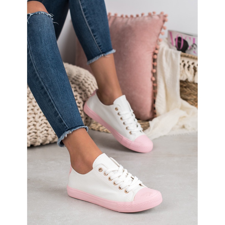 SHELOVET Baskets bicolores blanc rose 1