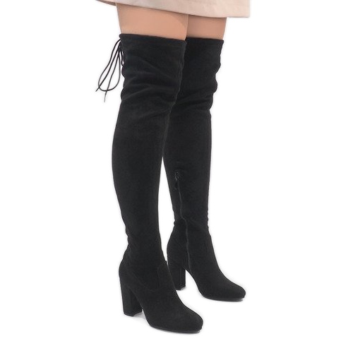 Bottes en daim noir sur le poteau ZH811 le noir 1