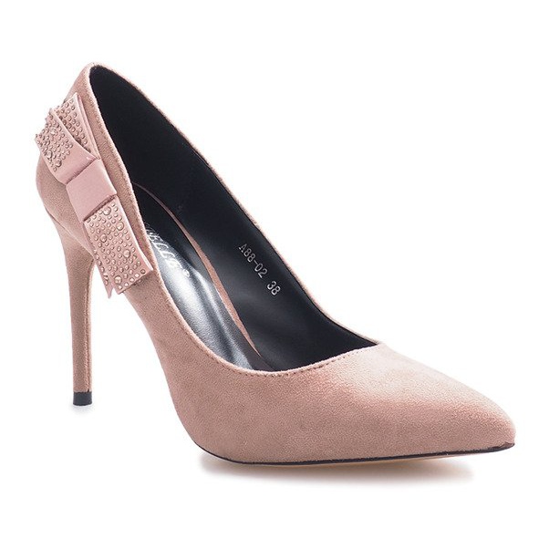 Escarpins roses à nœud bordeaux 1