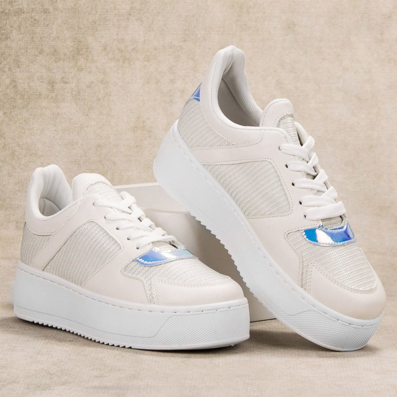 Ideal Shoes Baskets à paillettes blanc 1