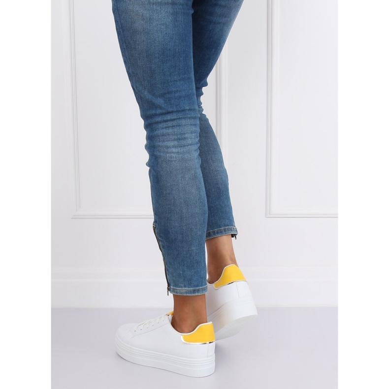 Baskets à semelles hautes blanches et jaunes B0-31 BLANC / JAUNE 2