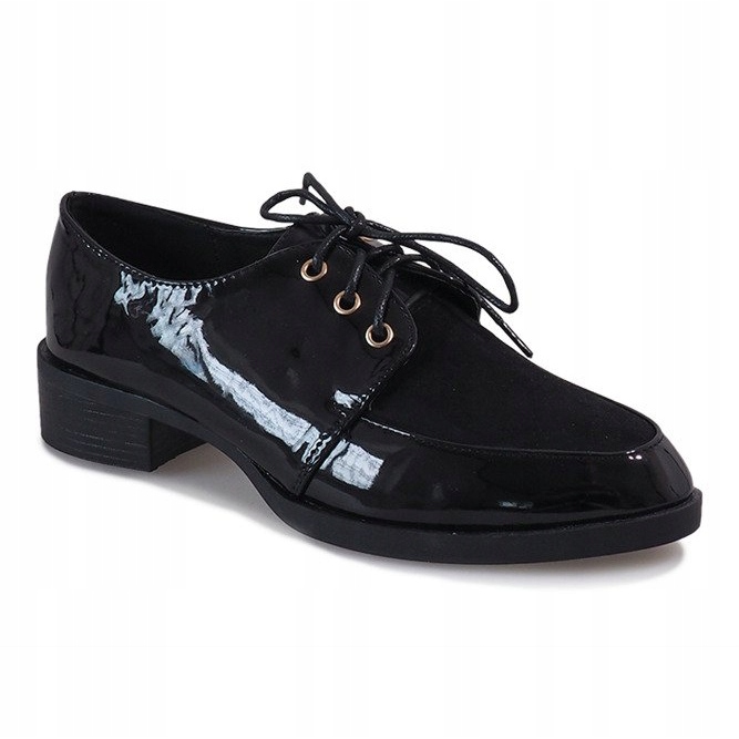 Chaussures laquées noires à talon délicat J1116 1