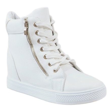 Baskets blanches à talon compensé avec curseur doré DD477-2 1