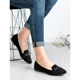 Small Swan Mocassins en daim à paillettes le noir 1