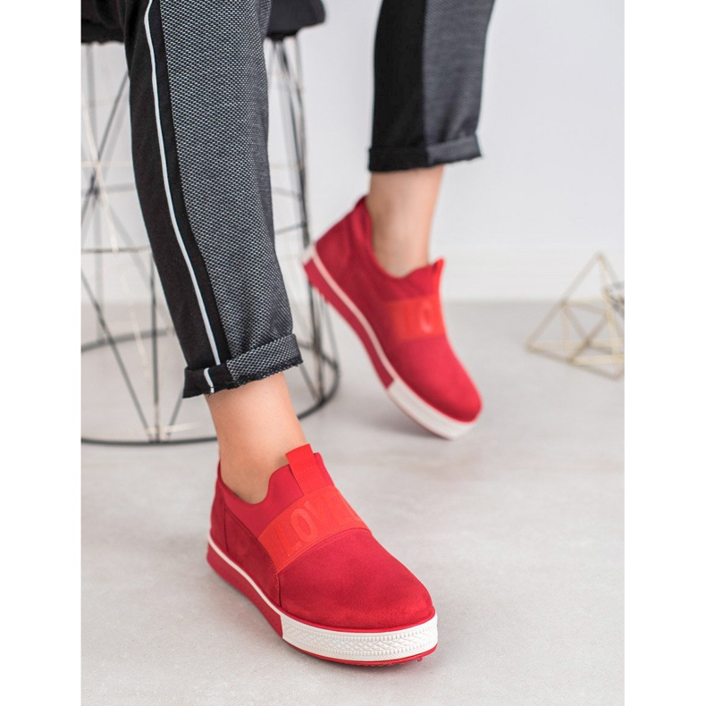 SHELOVET Chaussures à enfiler en daim rouge 1