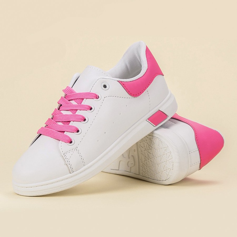 Ideal Shoes Chaussures de sport pour femmes blanche rose 1 Ideal Shoes Chaussures de sport pour femmes blanche rose 1