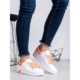 Ideal Shoes Chaussures de sport pour femmes blanche orange 1