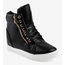 Baskets noires à talon compensé avec une fermeture éclair dorée DD477-1 le noir 1