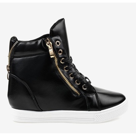 Baskets noires à talon compensé avec une fermeture éclair dorée DD477-1 le noir 2