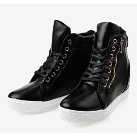 Baskets noires à talon compensé avec une fermeture éclair dorée DD477-1 le noir 3