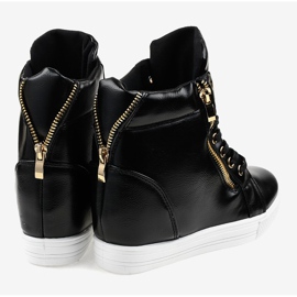 Baskets noires à talon compensé avec une fermeture éclair dorée DD477-1 le noir 4