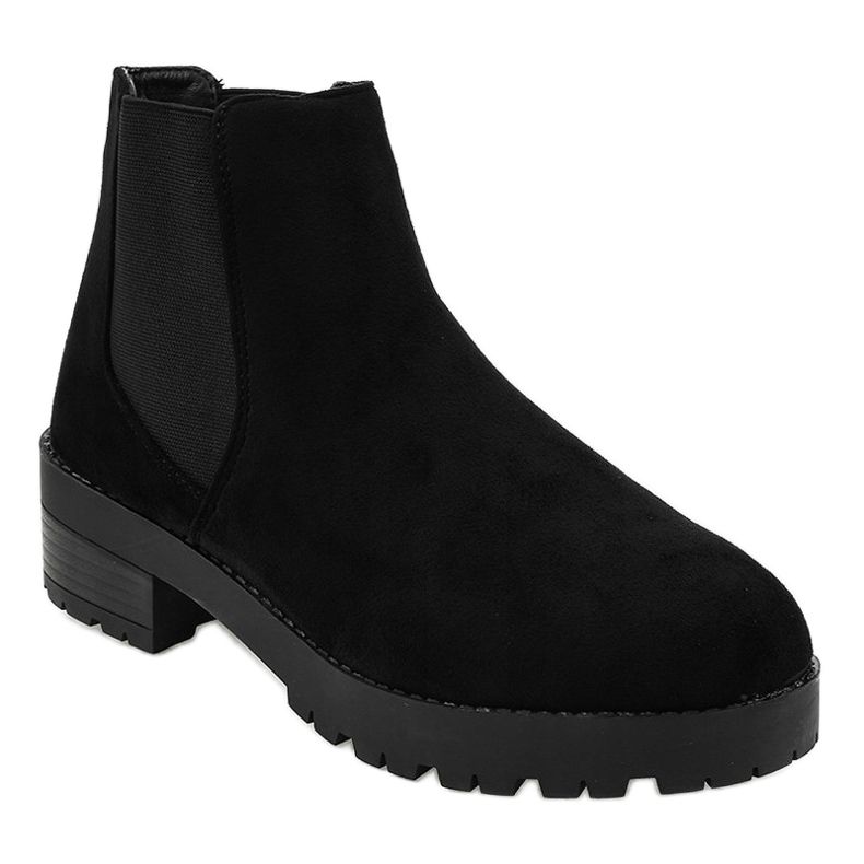 Bottines plates en daim noir avec bande élastique 2017-2 1