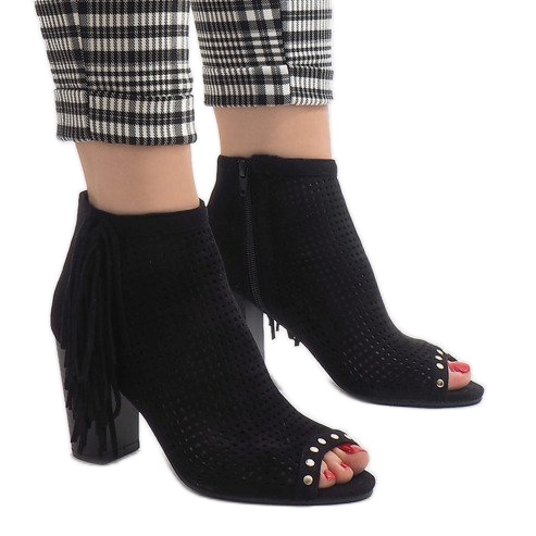 Bottines bohèmes ajourées noires AF-9 le noir 1