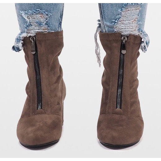 Bottines en daim kaki avec fermeture éclair FOZ-01 multicolore vert 1