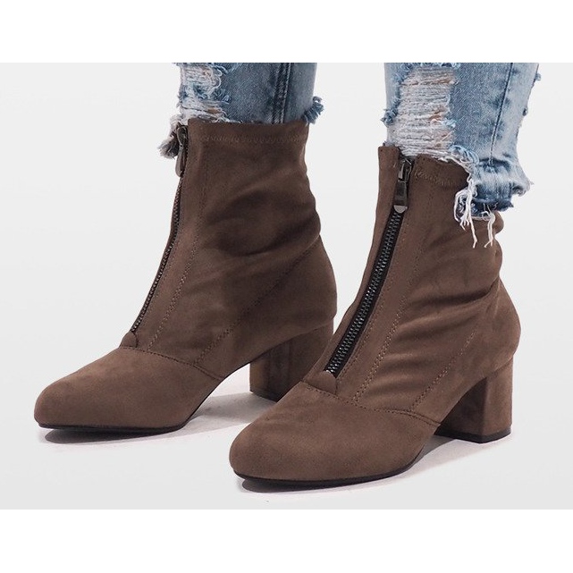 Bottines en daim kaki avec fermeture éclair FOZ-01 multicolore vert 2