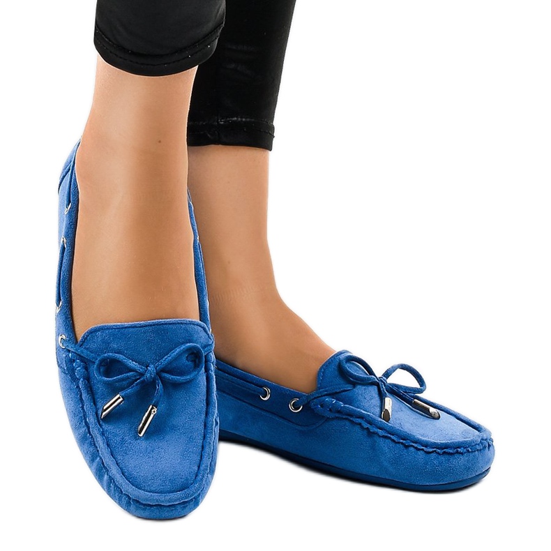 Ballerines mocassins bleus à nœud F03-3 2