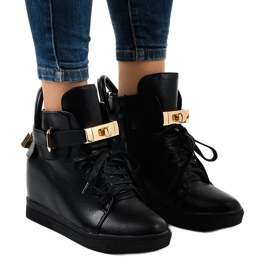 Baskets compensées noires à boucle H6600A le noir 1