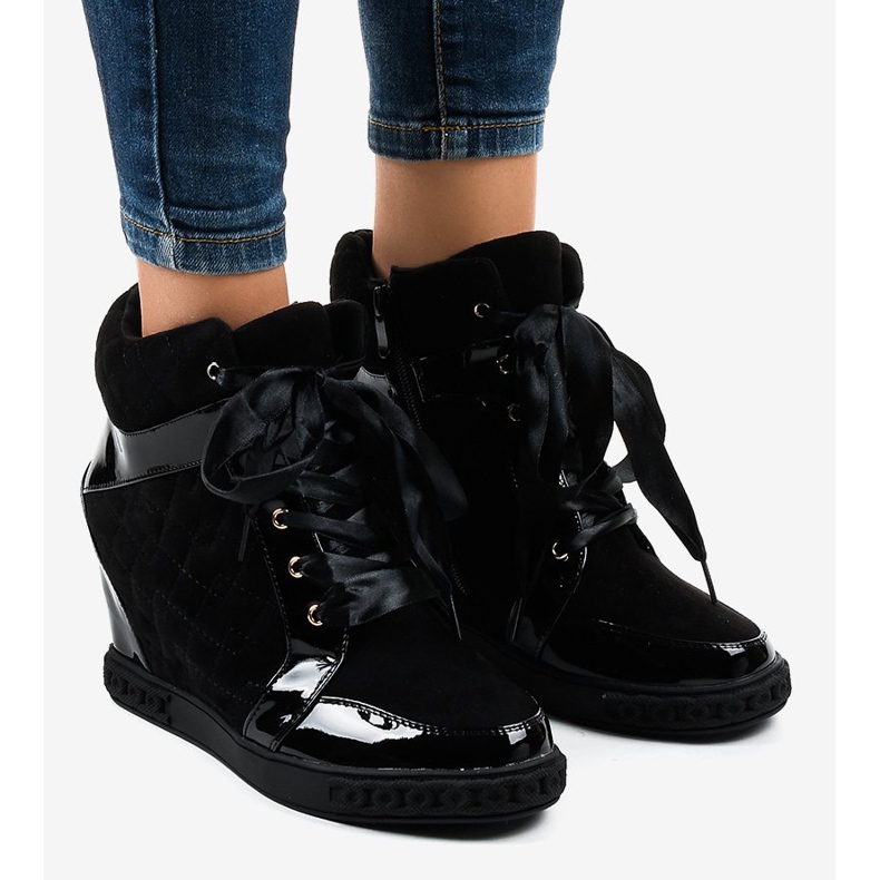 Baskets compensées noires à la mode KLS-109-3 le noir 1