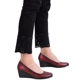 Vinceza Escarpins bordeaux sur un coin rouge 1