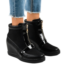 Baskets compensées noires avec fermeture éclair 2666-10 le noir 1