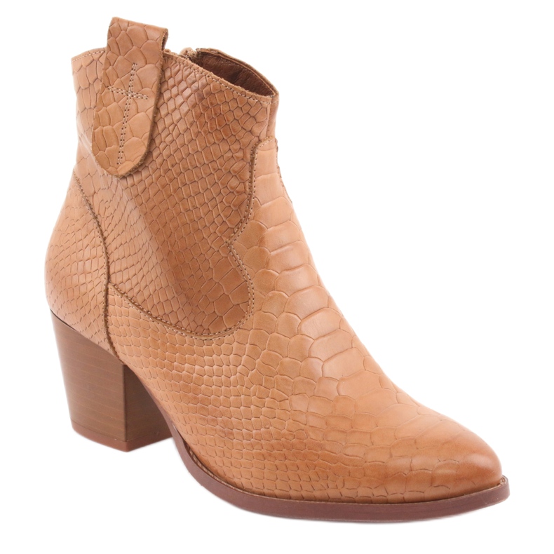 Bottines non isolées femme Anabelle 1466 Crocodile camel brun 1