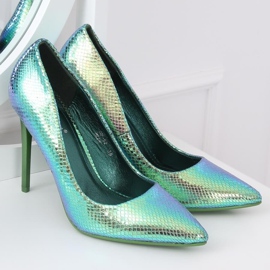 Escarpins à talon aiguille holographique bleu et vert NF-52 Blue 1