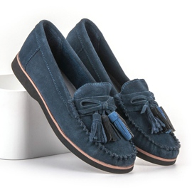 Filippo Mocassins En Cuir À Franges bleu 1