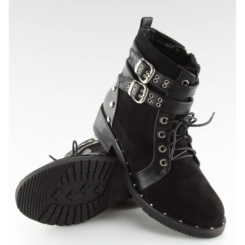 Bottines à lacets noires L3382 Noir 1