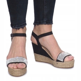 Sandales noires sur un délicat talon compensé Diamond Shine 1