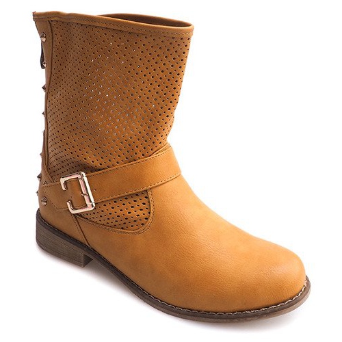 Boots ajourées avec fermeture éclair TLT1302 Camel brun 1