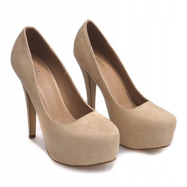 Escarpins en daim sur la plateforme beige clair LE107A 4