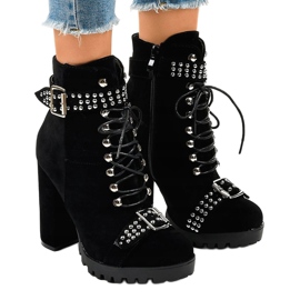 Bottines en daim noir sur le poteau LS5071 le noir 1