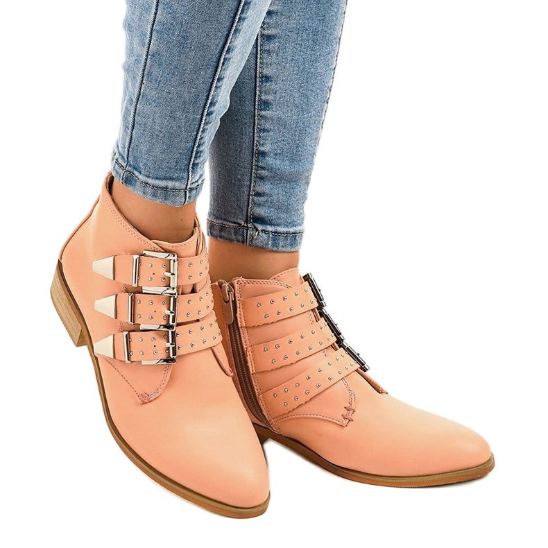 Bottes roses avec boucle de fermeture à glissière A-263 1