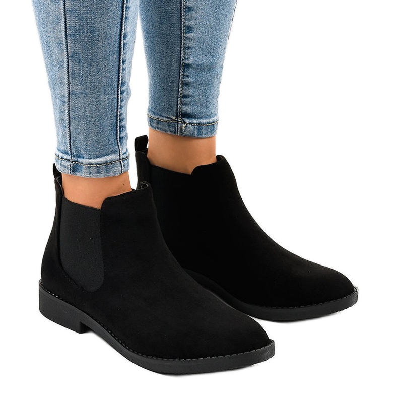 Bottines plates en daim noir avec un élastique L08-155 le noir 1
