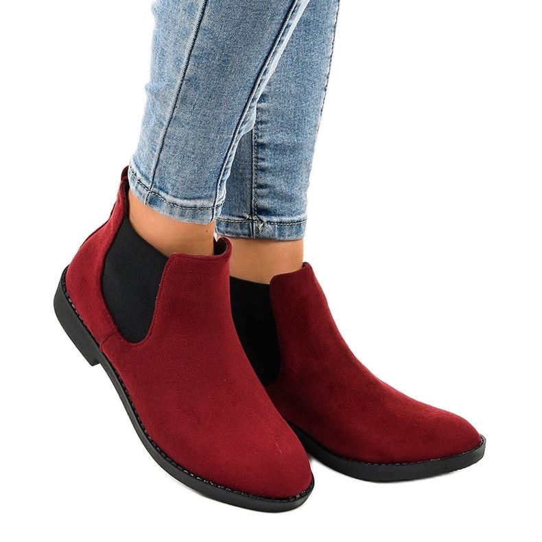 Bottines plates en daim bordeaux avec un élastique L08-155 rouge 1
