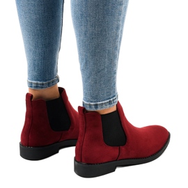 Bottines plates en daim bordeaux avec un élastique L08-155 rouge 3