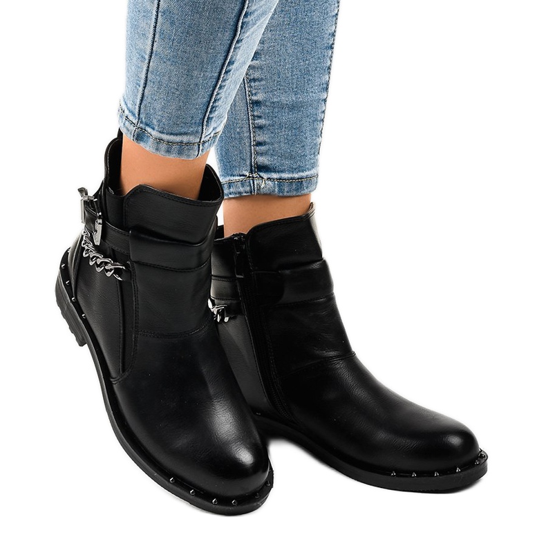 Bottes isolées noires avec chaîne G-162-1 2