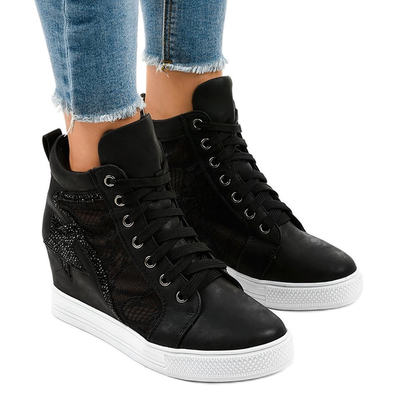 Baskets noires à lacets compensés JK-53 le noir 1