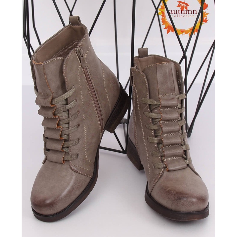 Bottines à lacets beige F2801 Kaki 1